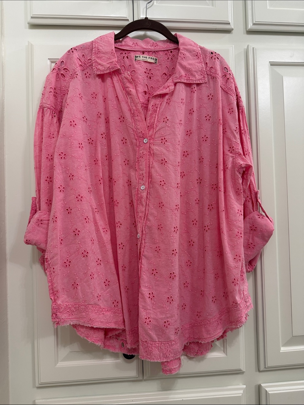 We The Free Pink Eyelet Button-Down Shirt